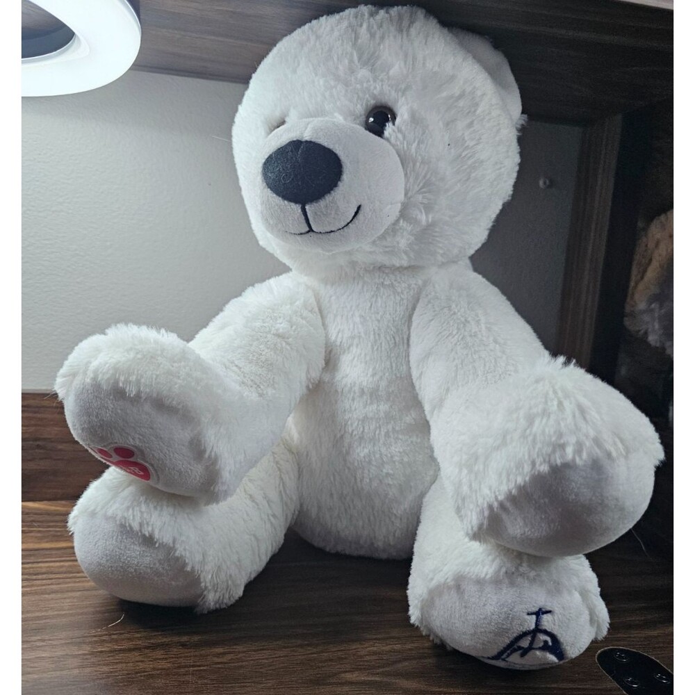Build A Bear White Plush Teddy Bear 2021 BAB Paw Logo Stuffed Animal